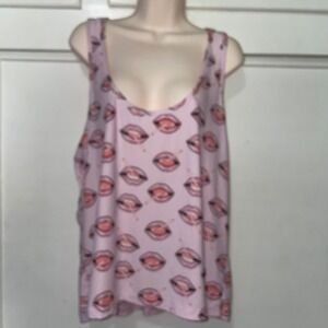 Breakfast in Bed plus Tank Top lollipop Lips‎ Print Racerback light Pink Top 3X